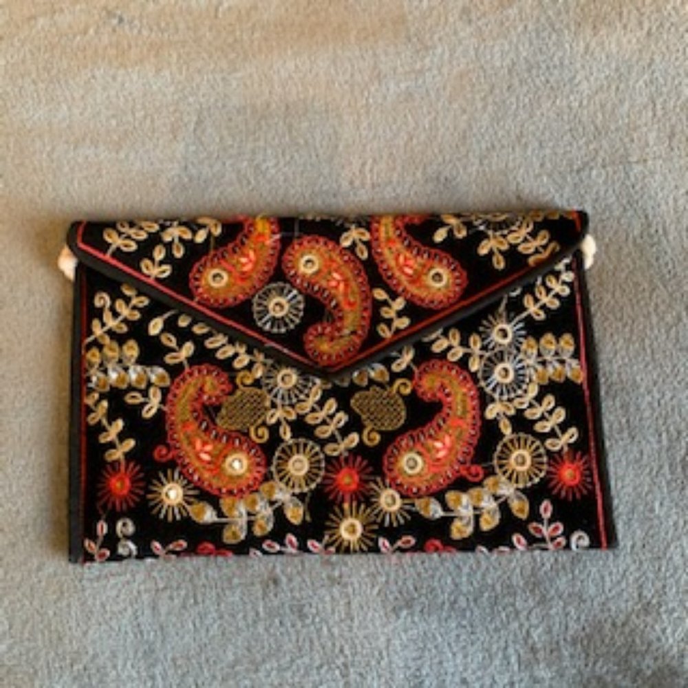 One of a kind embroidered clutch